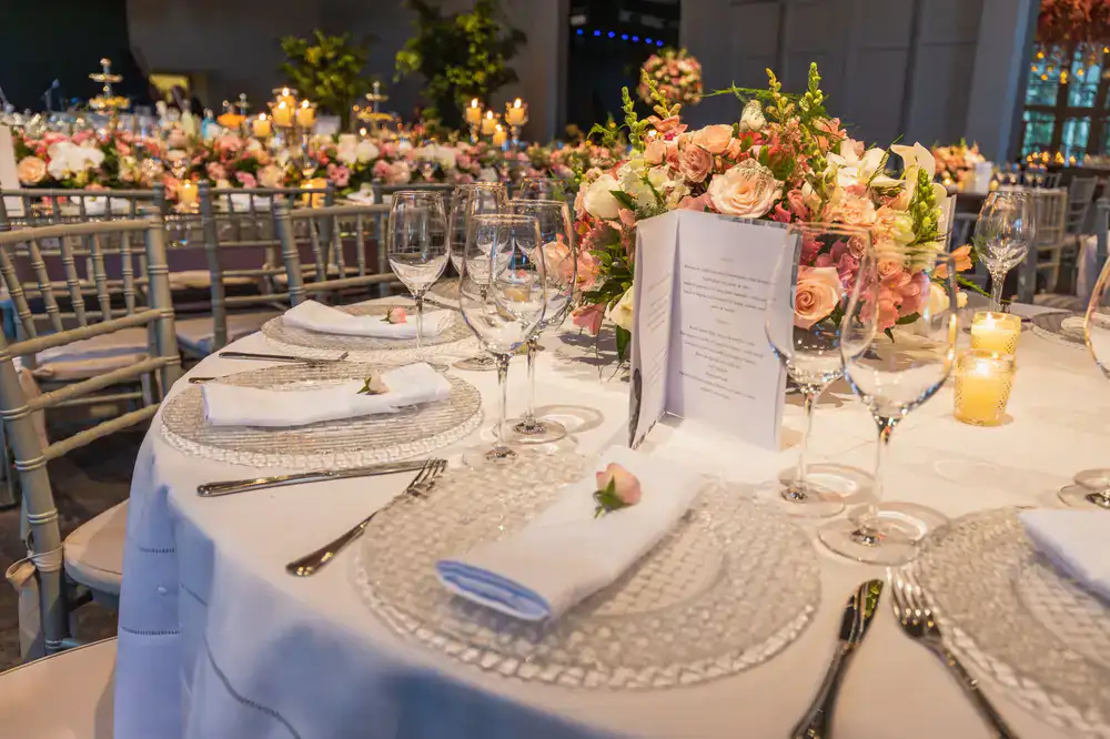 Large romantic floral centerpiece prepared for a formal event